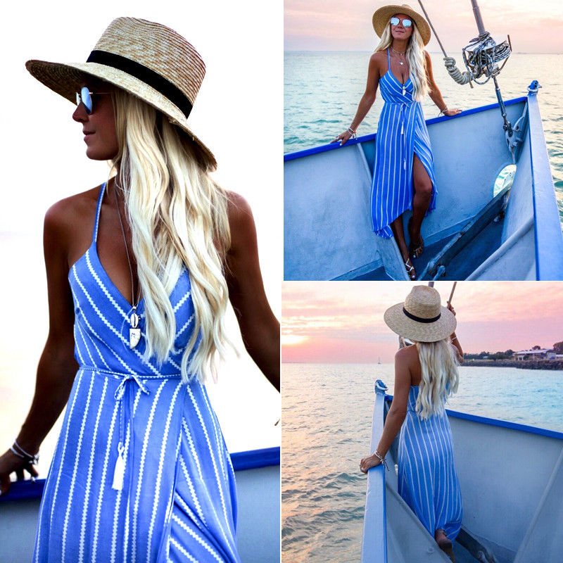 Bohemian Striped Dress with Spaghetti Straps
