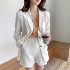 Cotton Linen Suit Set - Women's Summer Wide Leg Shorts