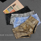 Men's Metallic Snakeskin Low-Waist Boxer Trunks