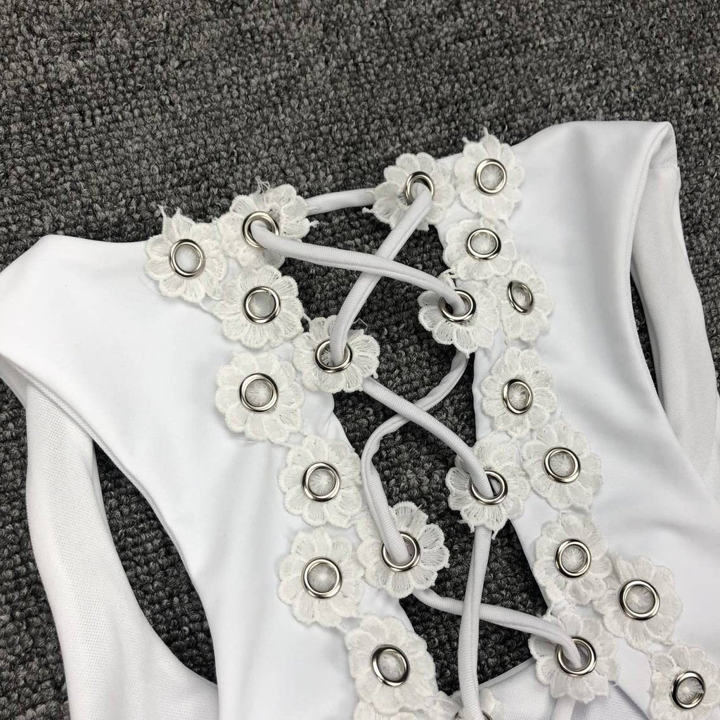 White Floral Cutout One-Piece Swimsuit