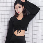 V-Neck Lantern Sleeve Crop Top for Women