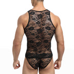 Men's High Elastic Sleeveless Lace Gym Tank Top