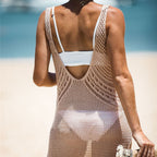 Knit Sheer Side-Slit Beach Cover-Up Dress