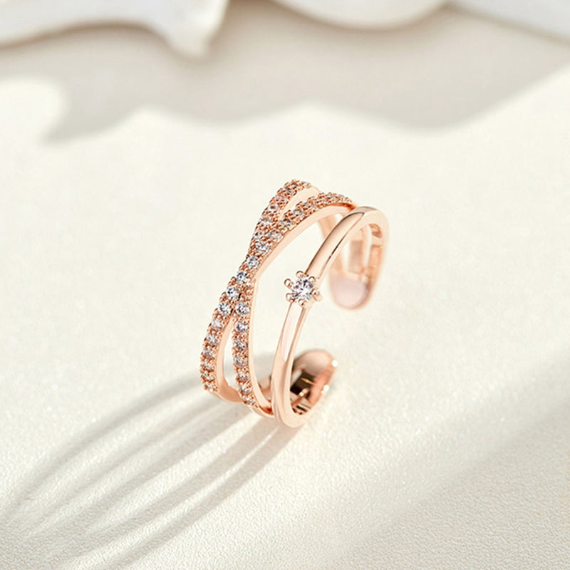 Fashionable Adjustable Cross Double-layer Ring for Women