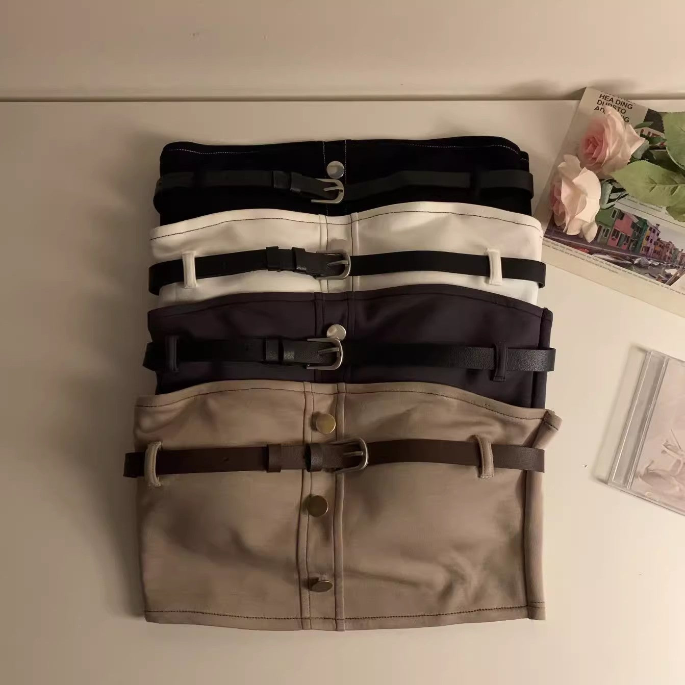 Off-Shoulder Sexy Crop Top with Backpack Buckle