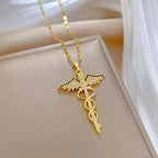 Winged Caduceus Pendant Necklace