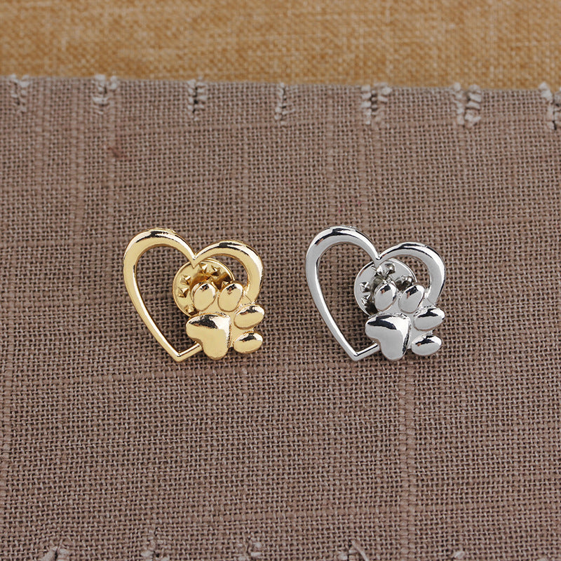 Silver Heart Paw Print Brooch