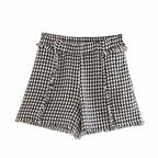 High Waist Fringe Twill Shorts for Women