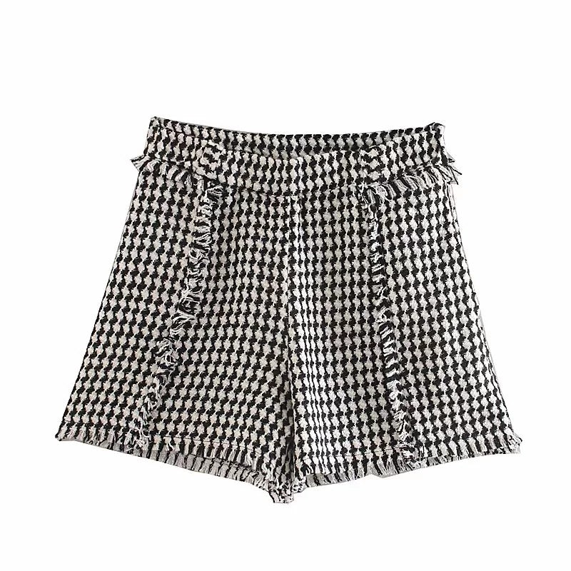 High Waist Fringe Twill Shorts for Women