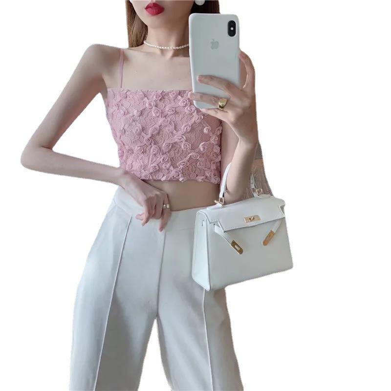 3D Rose Lace Camisole Crop Top