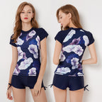 Women's Floral Short-Sleeve Rash Guard Swim Set