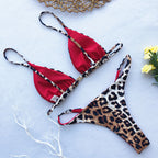 Leopard Print Triangle String Bikini Set