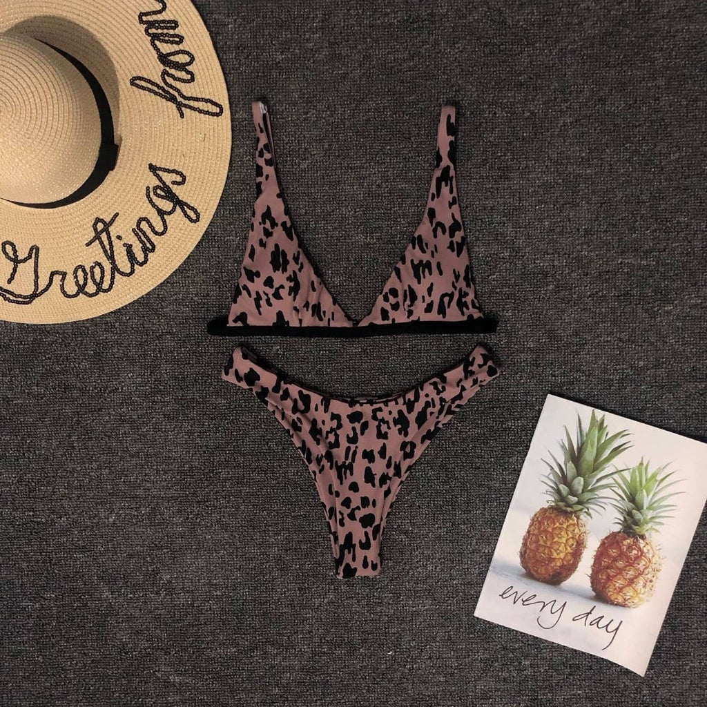 Leopard Print Triangle Bikini Set