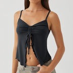 Ruched Tie-Front Spaghetti Strap Cami Top