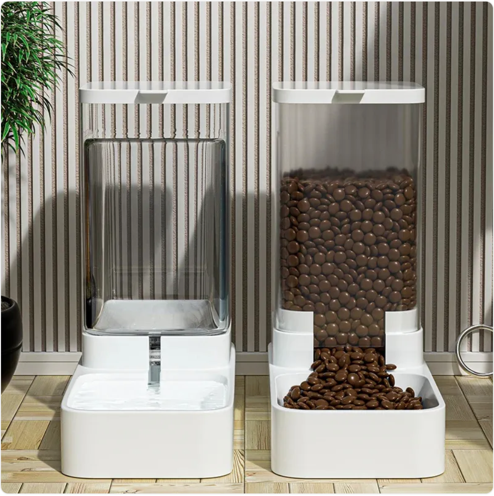 Automatic Gravity Pet Feeder & Water Dispenser, 3.8L Large Capacity, See-Through Food & Water Station for Cats and Dogs