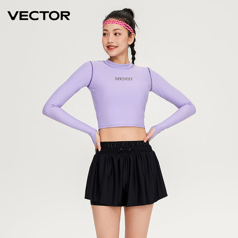 Women's Long Sleeve Rash Guard Swim Set with Skirt Leggings