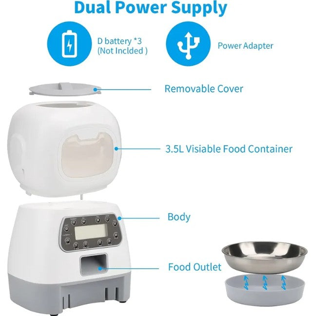 Automatic Pet Feeder with Timer, Programmable Dry Food Dispenser with LCD & Stainless Steel Bowl for Cats and Dogs