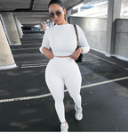 2019 Autumn Winter Women's Casual Crop Top & Pants Set