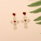 Gold Cross Earrings with Creative Heart Design