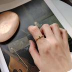 Adjustable Gold Ring with Green Crystal