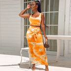 Tie-Dye Crop Top and Bodycon Skirt Two-Piece Set