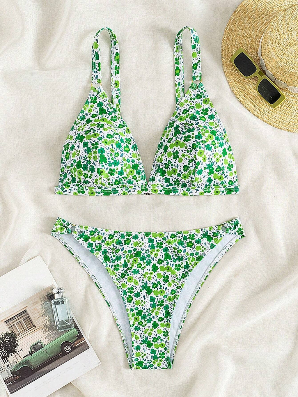 Women's Blue Floral Print Two-Piece Bikini Set