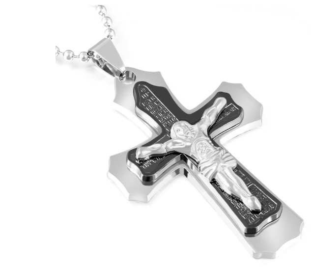 Titanium Steel Rhinestone Cross Necklace | Christian Jewelry