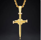 Gold Nail Cross Pendant Necklace with Zircon