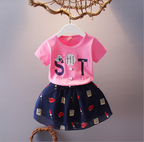 Girls Lip Print Tee and Skirt Set