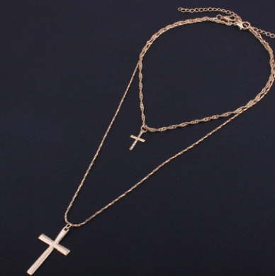 Layered Cross Pendant Necklace Set