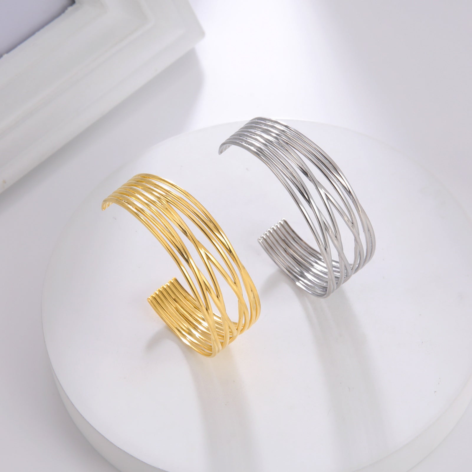 Multi-layer Thin Ring Cross Titanium Steel Bracelet