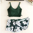 Retro Green Three-Piece Swimsuit Set