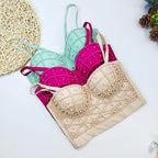 Pearl-Embellished Bustier Camisole Top
