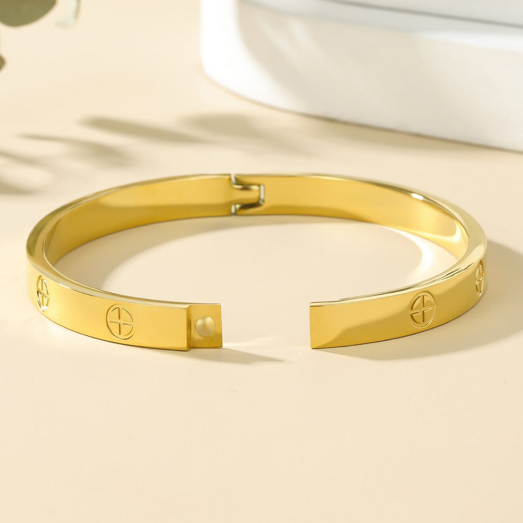 Stainless Steel Screw-Motif Cross Bangle