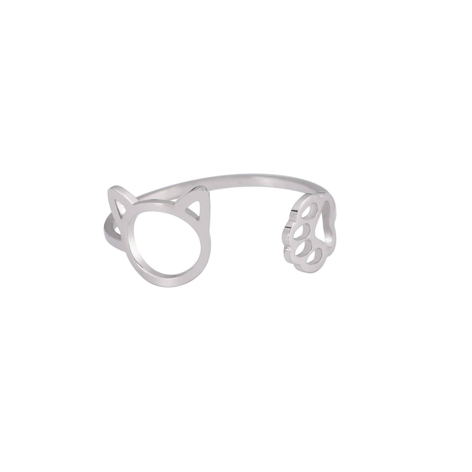 Stainless Steel Cat and Paw Open Ring