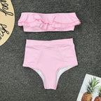 Women's Striped Ruffle High-Waist Bikini Set