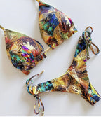 Feather Print Push-Up Tassel Bikini Set