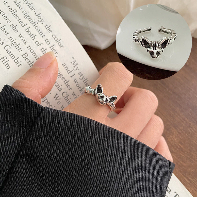 Vintage Silver Cat and Paw Adjustable Ring for Women