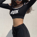 Crop Top T-Shirt with Shoulder Letter Print by PUNKT