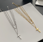 Double Layer Gold Cross Pendant Necklace - Christian Jewelry