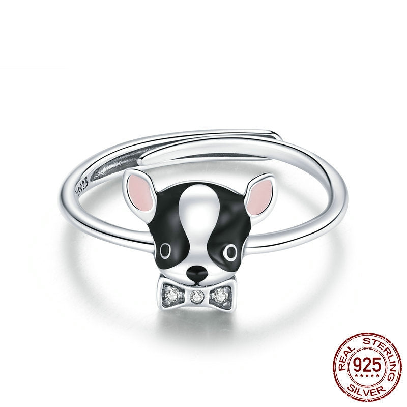Silver Enamel Dog Ring