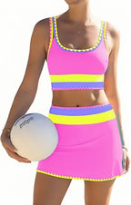 Neon Contrast Trim High-Waist Bikini Set