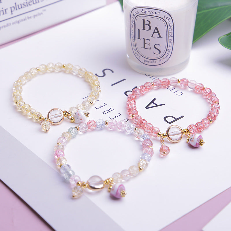Crystal Beaded Bracelet with Lucky Cat Charm