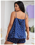 Plus Size Backless Sling Sleepwear Set with Shorts
