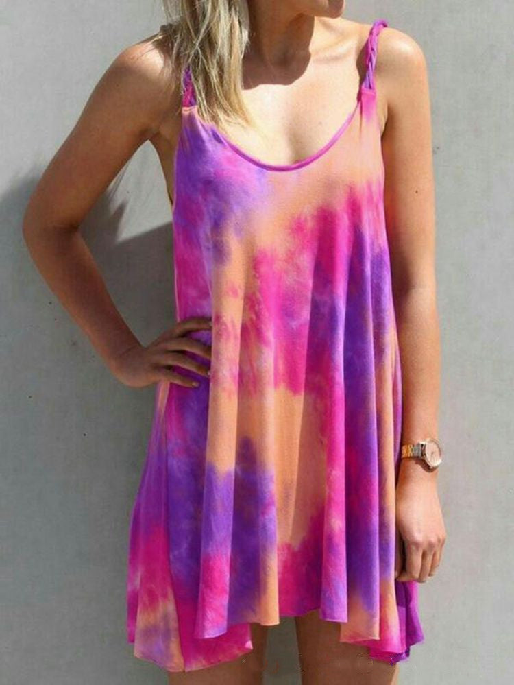 Tie-Dye Spaghetti Strap Flowy Beach Dress