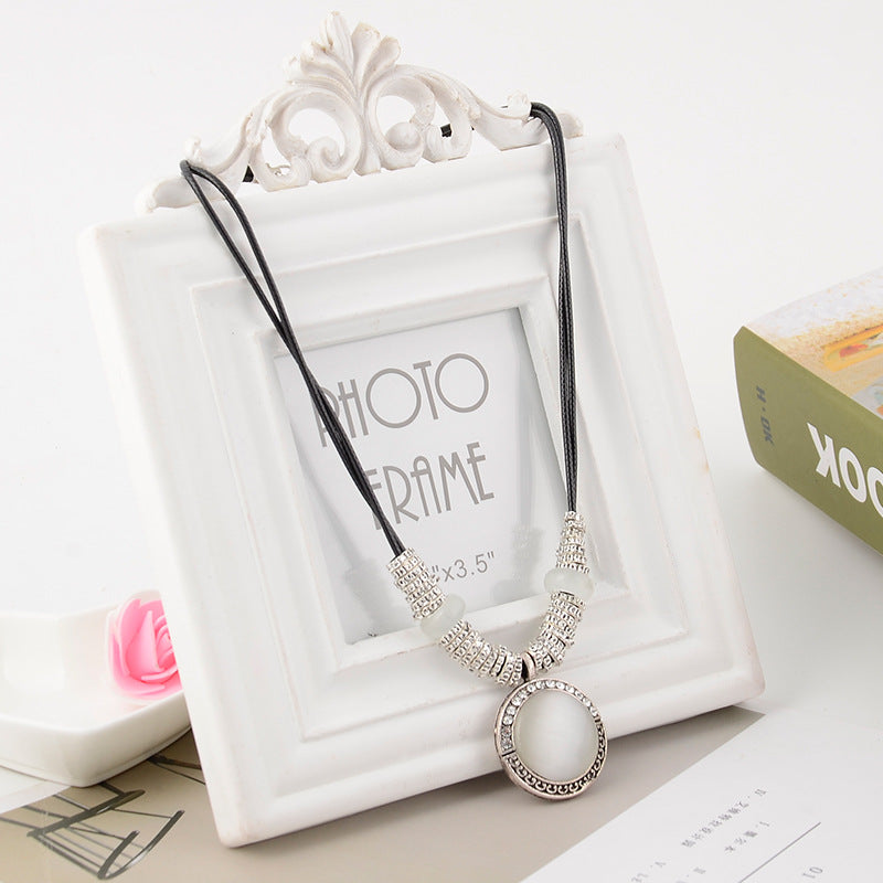 Opal Pendant Leather Cord Necklace