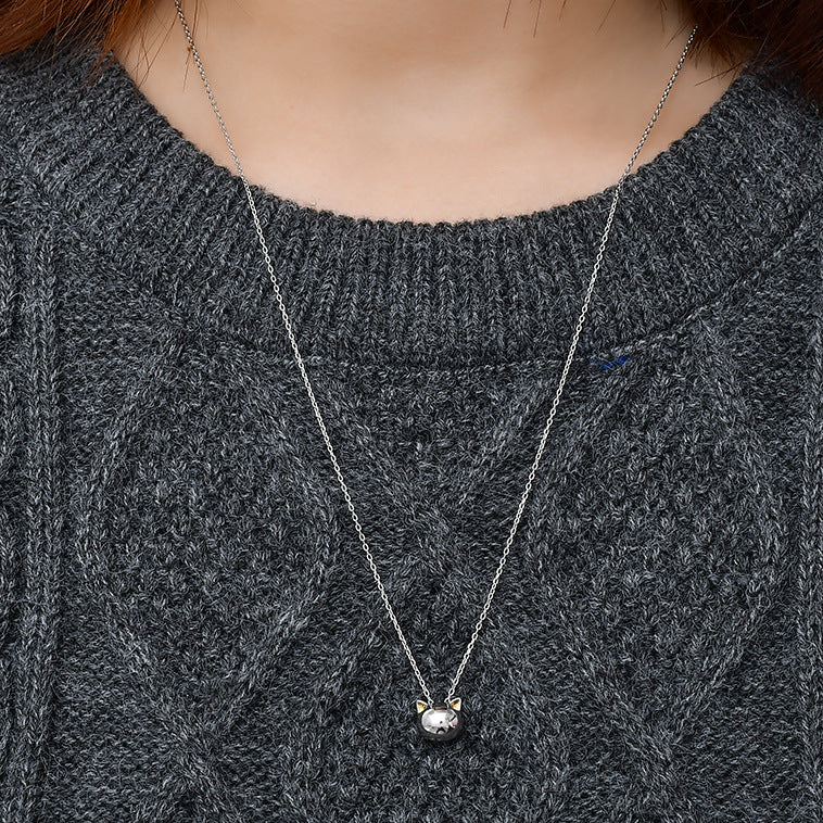Hollow Cat Necklace - Silver Minimalist Design