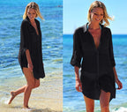 Bark Textured Two-Pocket Beach Cover-Up Shirt