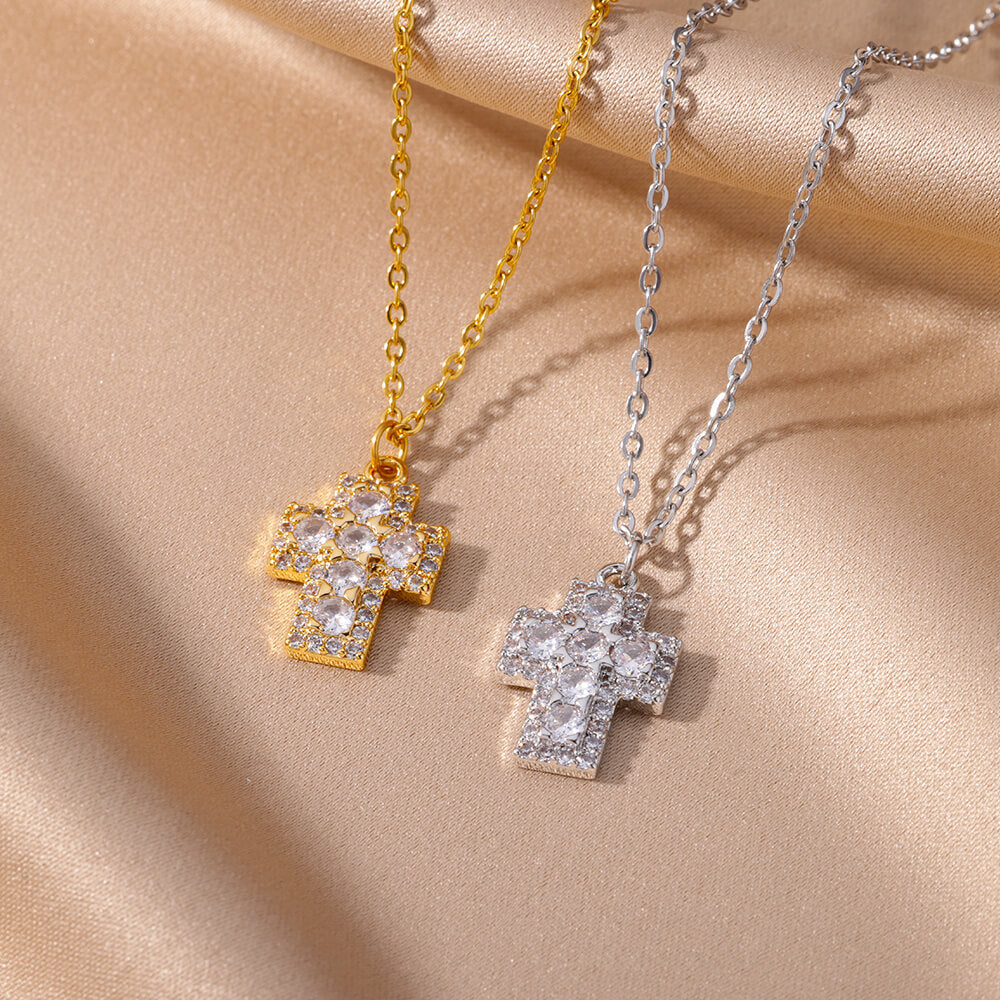 Minimalist Cross Pendant Necklace with Zirconia