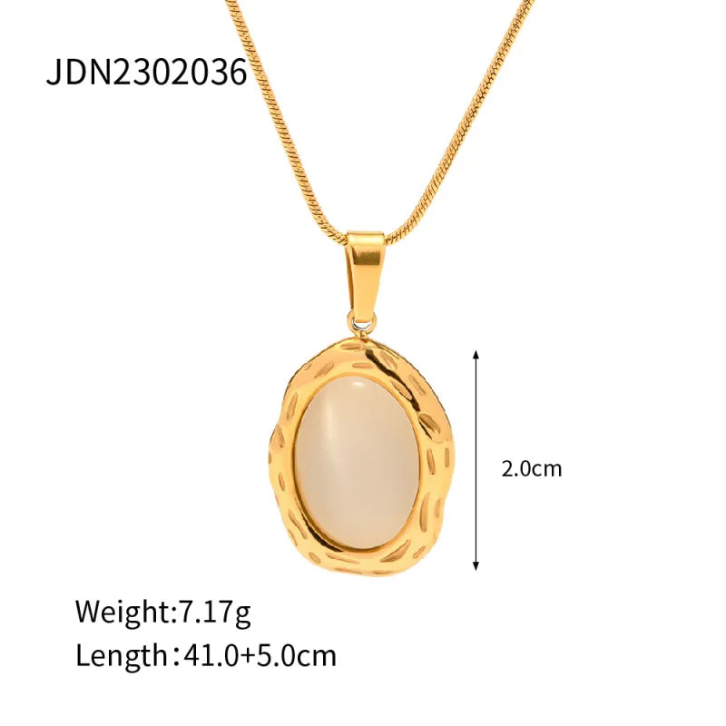 18K Gold-Plated Cat Eye Stone Pendant Necklace